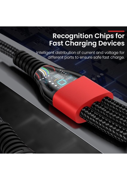 Çift Renkli 3 In 1 USB Kablosu iPhone 14 13 12 11 Pro Mikro USB Tip C 2.4A Tel Xiaomi Samsung S9 Hızlı Şarj Kablosu (Yurt Dışından)