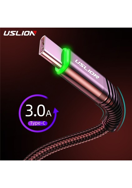 Uslıon USB C Tipi Kablo 3A Hızlı Şarj Kablosu Tip-C Samsung Xiaomi Huawei Için USB C Cep Telefonu Kablosu Şarj Cihazı LED Kablosu (Yurt Dışından)