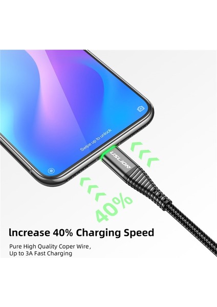 Uslıon USB C Tipi Kablo 3A Hızlı Şarj Kablosu Tip-C Samsung Xiaomi Huawei Için USB C Cep Telefonu Kablosu Şarj Cihazı LED Kablosu (Yurt Dışından)