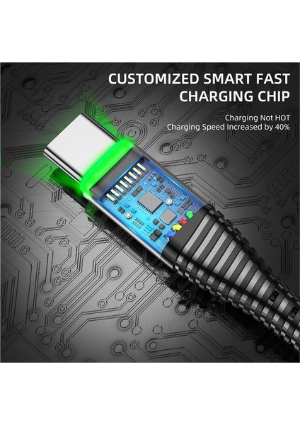Uslıon USB C Tipi Kablo 3A Hızlı Şarj Kablosu Tip-C Samsung Xiaomi Huawei Için USB C Cep Telefonu Kablosu Şarj Cihazı LED Kablosu (Yurt Dışından)