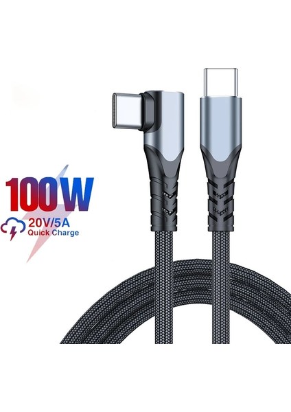 100 W Dirsek Tip C USB C Kablosu Usb-C Pd Hızlı Şarj Şarj Cihazı Tel Kablosu IPHONE Macbook Samsung Xiaomi Tip-C Usbc Kablosu (Yurt Dışından)