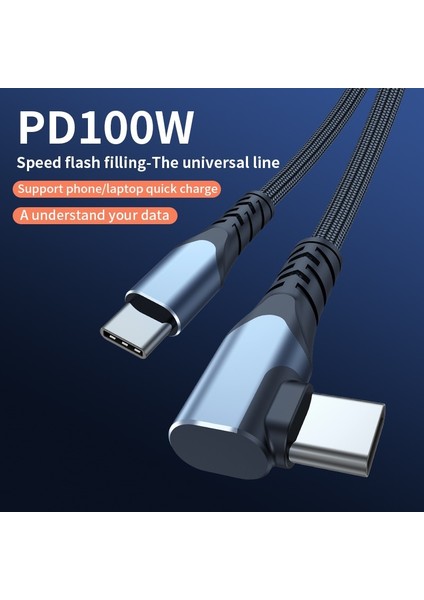 100 W Dirsek Tip C USB C Kablosu Usb-C Pd Hızlı Şarj Şarj Cihazı Tel Kablosu IPHONE Macbook Samsung Xiaomi Tip-C Usbc Kablosu (Yurt Dışından)