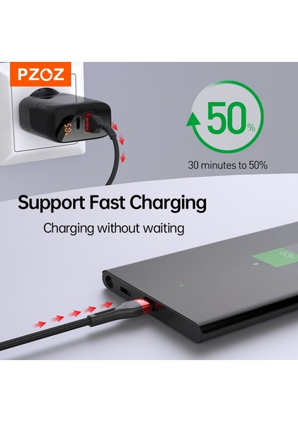 Pzoz USB C Tipi Kablo Hızlı Şarj Kablosu Veri Kablosu USB C Kablosu 2m 3m Samsung Xiaomi Mi Redmi Için Cep Telefonu Usbc Tipi C Şarj Cihazı (Yurt Dışından)