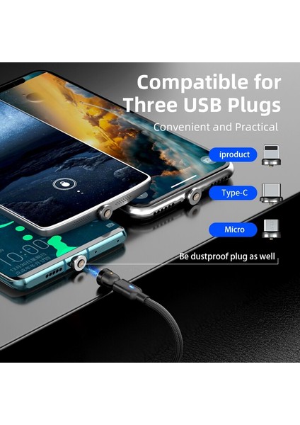 Tipi Kablo 540° Dönüş Manyetik Şarj Kablosu Manyetik Kablo 3ın1 Manyetik Telefon Şarj Cihazı Uyumlu Mikro USB Iphone Kablosu (Yurt Dışından)