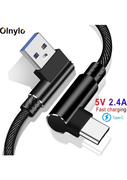 USB Tip C 90 Derece 2.4A Hızlı Şarj Tipi-C Veri Kablosu Usb-C Samsung S21 Xiaomi Huawei P50 Android Telefon Mikro USB Kablosu (Yurt Dışından)