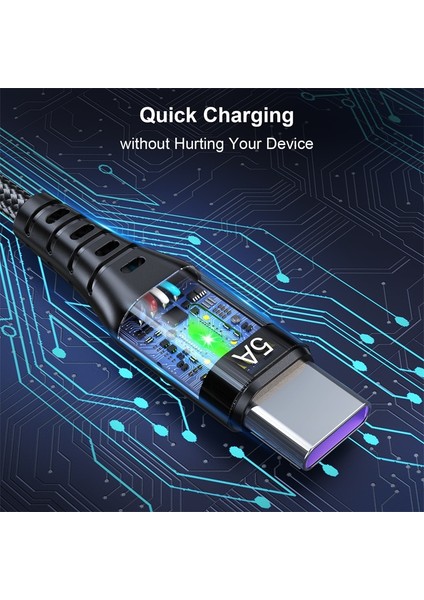 Lovebay LED 5A USB C Tipi Kablo Samsung S21 Xiaomi 11 Huawei P40 Cep Telefonu Hızlı Şarj Usb-C Şarj Aleti Kablosu Veri Kablosu (Yurt Dışından)