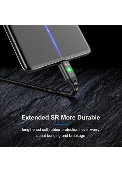 Lovebay LED 5A USB C Tipi Kablo Samsung S21 Xiaomi 11 Huawei P40 Cep Telefonu Hızlı Şarj Usb-C Şarj Aleti Kablosu Veri Kablosu (Yurt Dışından)