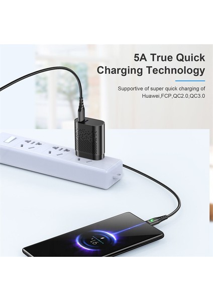 Lovebay LED 5A USB C Tipi Kablo Samsung S21 Xiaomi 11 Huawei P40 Cep Telefonu Hızlı Şarj Usb-C Şarj Aleti Kablosu Veri Kablosu (Yurt Dışından)