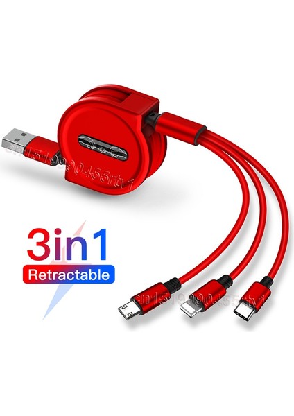 iPhone x 8 Samsung Için 120CM 3 In 1 USB Şarj Kablosu iPhone 13 12 Mikro USB C Tipi Kablo Geri Çekilebilir Taşınabilir Şarj Kablosu (Yurt Dışından)