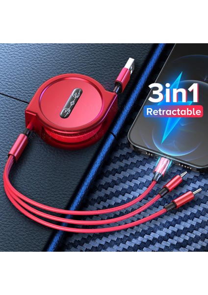 iPhone x 8 Samsung Için 120CM 3 In 1 USB Şarj Kablosu iPhone 13 12 Mikro USB C Tipi Kablo Geri Çekilebilir Taşınabilir Şarj Kablosu (Yurt Dışından)