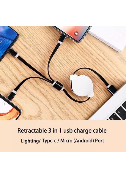 Taşınabilir Şarj 3 In 1 USB Kablosu Huawei Için iPhone 12 11 Pro Max 3in1 Hızlı Şarj Mikro USB C Tipi Kablo Samsung Xiaomi Için (Yurt Dışından)