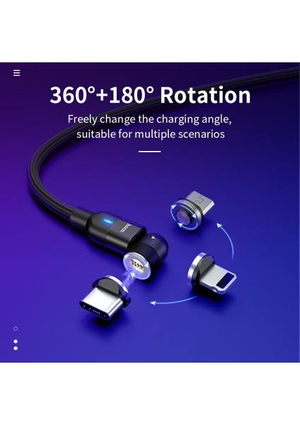 Hoco Manyetik USB Kablosu Hızlı Şarj Tipi C Kablo 540 Derece Dönen Mıknatıs Şarj Cihazı iPhone 12 11 Xiaomi USB Kablosu Tel Kablo (Yurt Dışından)