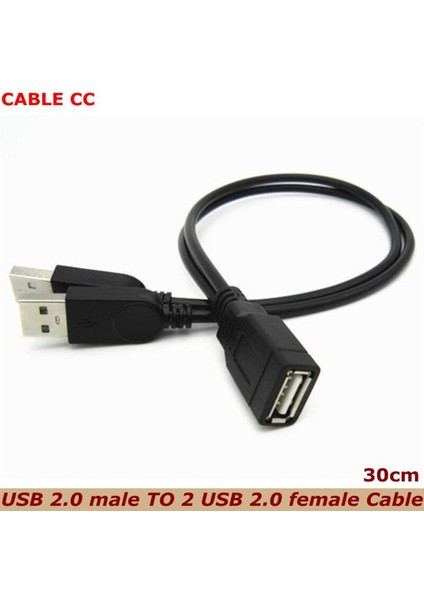 USB Y Bilgisayar Bir Nokta Iki Veri Güç Kablosu Kablosu USB Çift Splitter Kablo Dişi USB 2.0 Erkek Güç Uzatma Kablosu 30 cm (Yurt Dışından)