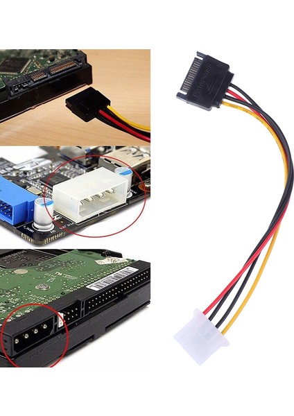 Sata Ide Güç Kablosu 15 Pin Sata Erkek - Molex Ide 4 Pin Dişi Kablo Adaptörü (Yurt Dışından)