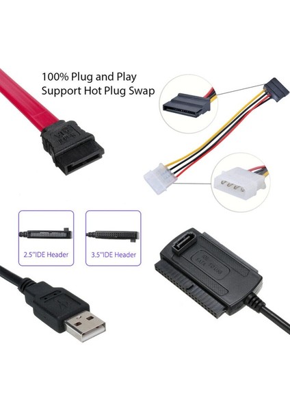 Yeni Hd HDD Sabit Sürücü Adaptörü Dönüştürücü Kablosu USB 2.0 - Ide Sata Ata 2.5 3.5 (Yurt Dışından)