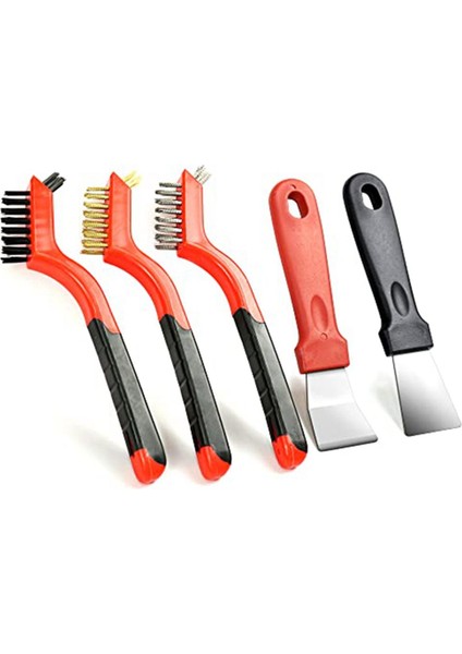 Tel Fırça Seti Kazıyıcılı Yedek Yedek Parçalar 5 Adet - Pas Temizleme Için Kavisli Saplı Naylon / Pirinç / Paslanmaz Çelik Kıllar (Yurt Dışından)