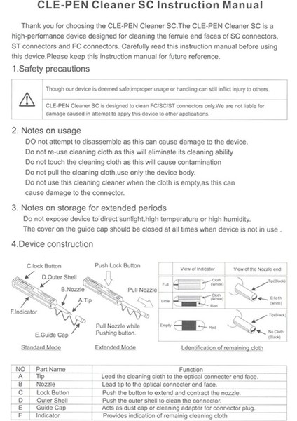 2.5mm Sc Temizleme Kalemi-1 x Sc Fiber Optik Temizleyici-Beyaz (Yurt Dışından)