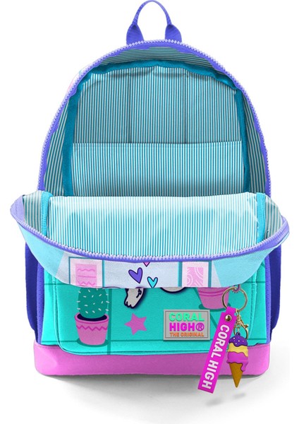 Kids Turkuaz Pembe Dondurmalı Kedi Desenli Okul Sırt Çantası 23751 modelleri