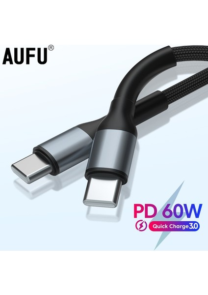 Aufu USB Kablosu PD60W USB C Tip C Hızlı Şarj Aleti Kablosu Xiaomi Samsung MacBook iPad 3A Cep Telefonu Kablosu USB Kablosu C Tipi (Yurt Dışından)