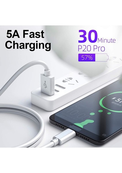 Süper Hızlı Şarj 5A USB Tip C Kablo Samsung Xiaomi Huawei P30 P40 P50 Mate 40 Cep Telefonu Şarj Kablosu Beyaz Kablo (Yurt Dışından)