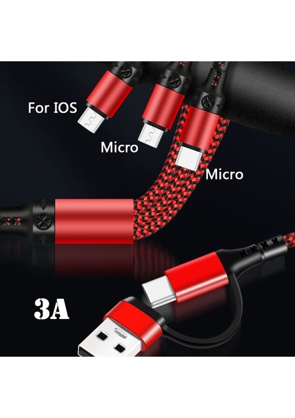 Sıcak Satış 5 In 1 Mikro USB C Tipi Şarj Kablosu Çoklu USB Bağlantı Noktası Çoklu Şarj Kablosu Cep Telefonu Kablosu iPhone 13 Samsung Için (Yurt Dışından)