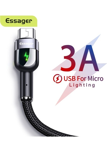 Essager LED Mikro USB Kablosu Hızlı Şarj Şarj Cihazı Mikro USB Veri Kablosu Samsung Xiaomi Için Tel Kordon Android Cep Telefonu Kablosu 2 M (Yurt Dışından)