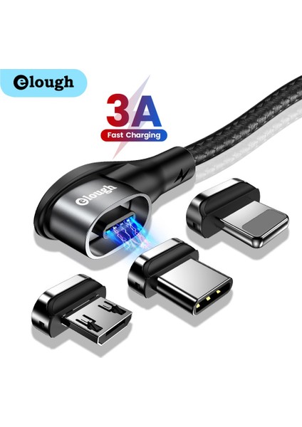 Elough 90 Derece Manyetik Kablo 3A Hızlı Şarj Tipi C Kablo Manyetik Şarj Cihazı Mikro USB Kablosu Cep Telefonu iPhone 13 12 11 (Yurt Dışından)