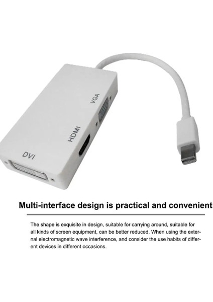 3 In 1 Mini Ekran Bağlantı Noktası Mını Dp Erkek HDMI Uyumlu DVI VGA Dişi Adaptör Dönüştürücü Kablo Apple MacBook Air/pro Mdp (Yurt Dışından)