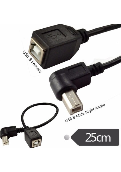 Yüksek Hızlı 25 cm M/f USB 2.0 Tip B Erkek Kadın Dik Açı Uzatma Veri Kablosu Panel Montajlı Yazıcı Kablosu (Yurt Dışından)