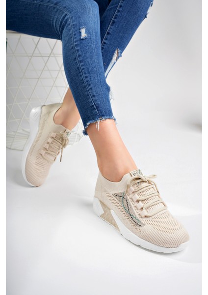 Kadın Bej Spor Comfort Taş Detay Ayakkabı modelleri