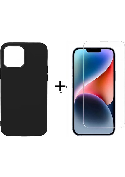 iPhone 14 Pro Max Liquid Içi Kadife Lansman Silikon Kılıf + Temperli Cam Ekran Koruyucu