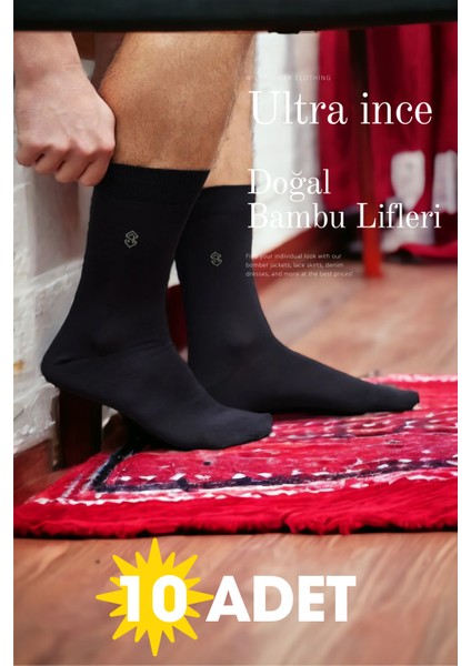 Erkek Bambu Soft Dikişsiz Burun 10'lu Siyah Soket Çorap