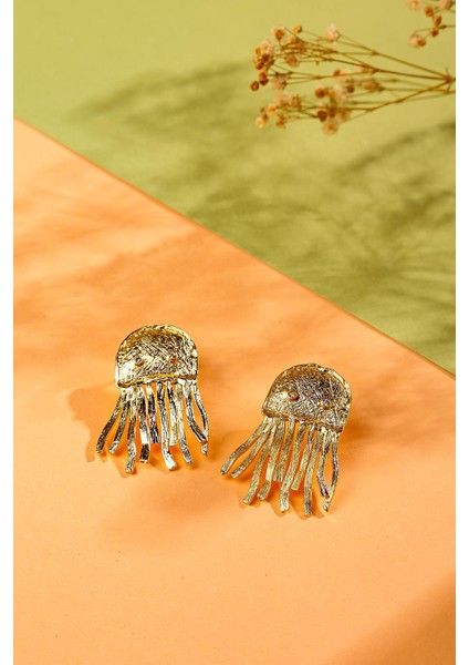 Artisan Jellyfish Denizanası Detaylı Altın Kaplama Küpe