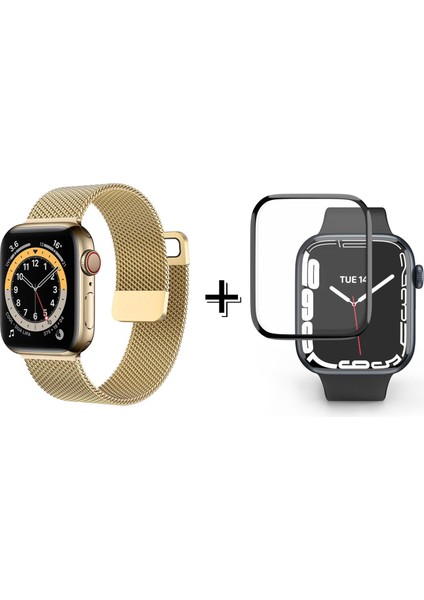 Apple Watch 8 41MM Için Metal Mıknatıslı Kordon Kayış + Ekran Koruma Filmi - FC158