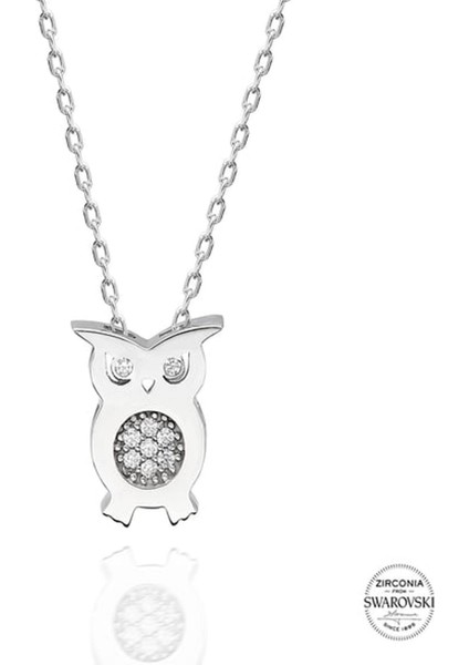 Gümüş Swarovski Taşlı Baykuş Kolye Qr Kodlu