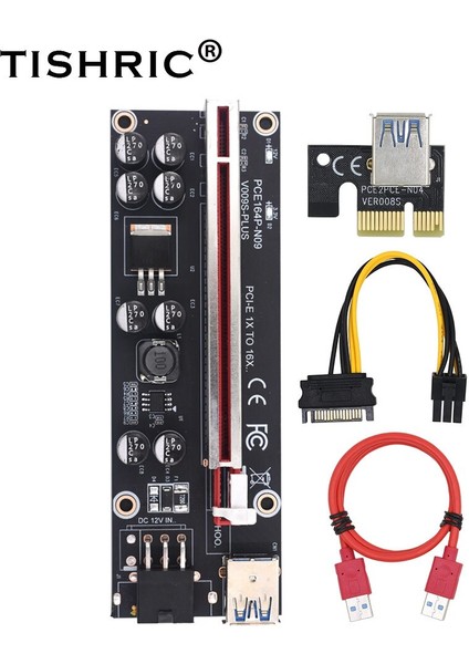 Tıshrıc Yenı VER009S Artı Pcıe Pcı-E Pcı Yükseltici Kart Sata 1x Ila 16X 6pin USB 3.0 Kablosu Ekspres Adaptör Btc Madencilik Madenci (Yurt Dışından)