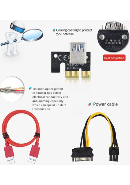 Tıshrıc Yenı VER009S Artı Pcıe Pcı-E Pcı Yükseltici Kart Sata 1x Ila 16X 6pin USB 3.0 Kablosu Ekspres Adaptör Btc Madencilik Madenci (Yurt Dışından)