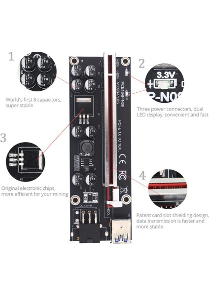 Tıshrıc Yenı VER009S Artı Pcıe Pcı-E Pcı Yükseltici Kart Sata 1x Ila 16X 6pin USB 3.0 Kablosu Ekspres Adaptör Btc Madencilik Madenci (Yurt Dışından)