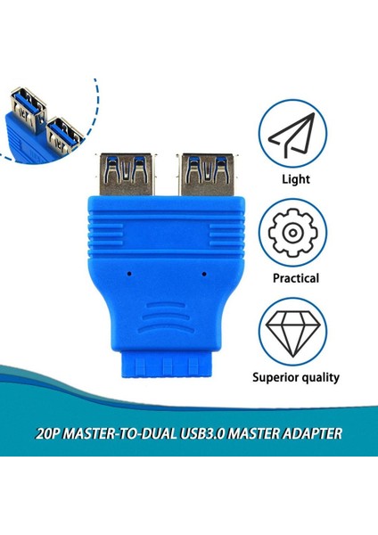 Anakart 2 Port USB 3.0 A Dişi 20 Pin Başlık Dişi Konnektör Adaptörü USB 3.0 Uyumlu Veri Aktarım Hızı 4.8 Gbps (Yurt Dışından)