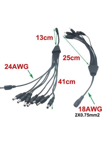1 Adet Dc 5.5mm x 2.5mm 1 Dişi 8x Erkek Fiş Bağlantı Noktası 12 V Güvenlik Kamerası Dc Güç Splitter Adaptör Bağlantı Kablosu 40 cm Bakır (Yurt Dışından)
