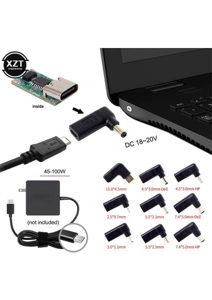Dizüstü Güç Adaptörü Konnektörü Dc Fiş USB Tip C Dişi Evrensel Erkek 11*4.5mm Lenovo Asus Hp Dell Acer Dizüstü Bilgisayar Şarjı (Yurt Dışından)