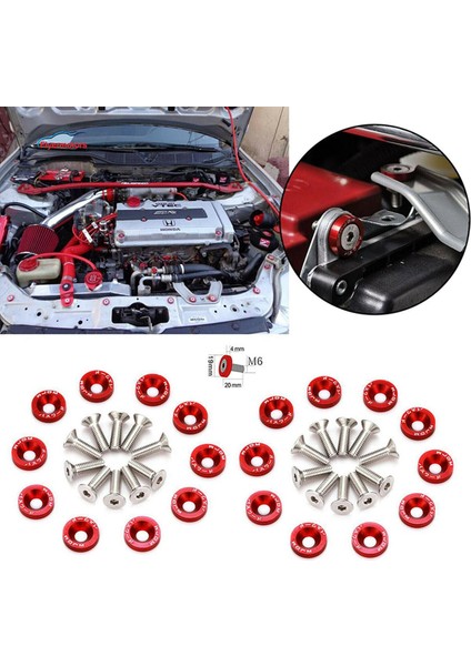 10X M6 Jdm Kütük Alüminyum Çamurluk/tampon Yıkayıcı/cıvata Motor Bölmesi Giydirme Kiti Eatop (Yurt Dışından)