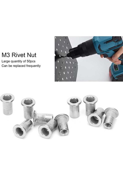 Perçin Somunu 50 Adet Paslanmaz Çelik Nervür M3 Bağlantı Elemanı Donanım Endüstriyel Malzemeler (Yurt Dışından)