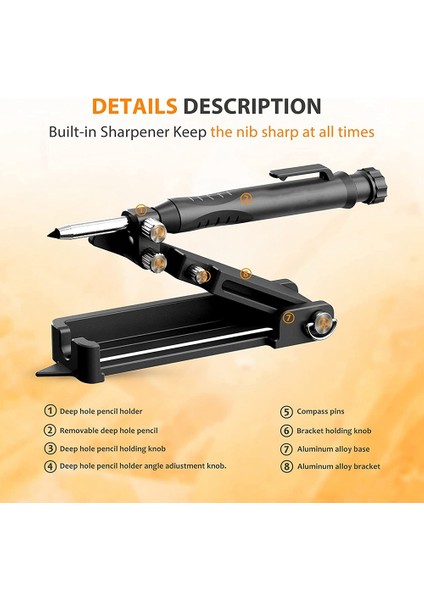 Çok Işlevli Kazıma Aleti-Inşaat Kalemi-Derin Delikli Kalemle Scribe Aleti, Dıy Ağaç Işleme Scribe Ölçer Scriber (Yurt Dışından) modelleri