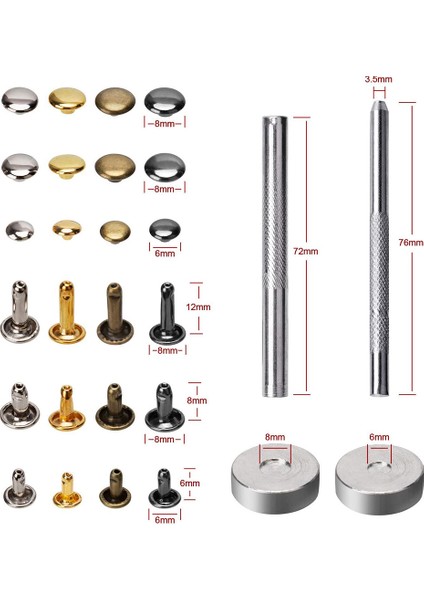 360 Takım Çift Kapaklı Perçin Deri Çiviler Deri El Sanatları Onarım Dekorasyonu Için Delme Pensesi, 3 Boyut ve 4 Renk (Yurt Dışından) indirimleri