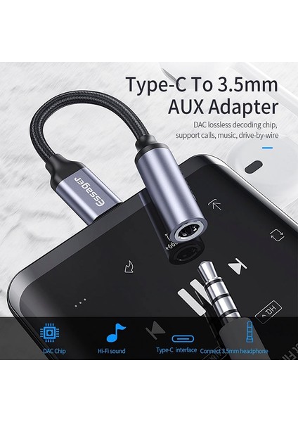 Essager USB Tip C 3.5 Jack Kulaklık Adaptörü USB C - 3.5mm Kulaklık Aux Ses Adaptör Kablosu Huawei P30 Xiaomi Mi 10 9 (Yurt Dışından)