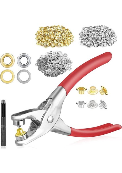 Grommet Kuşgözü Pense Seti, Metal Kuşgözü ile 1/4 Inç 6mm Alet Kiti (Yurt Dışından)
