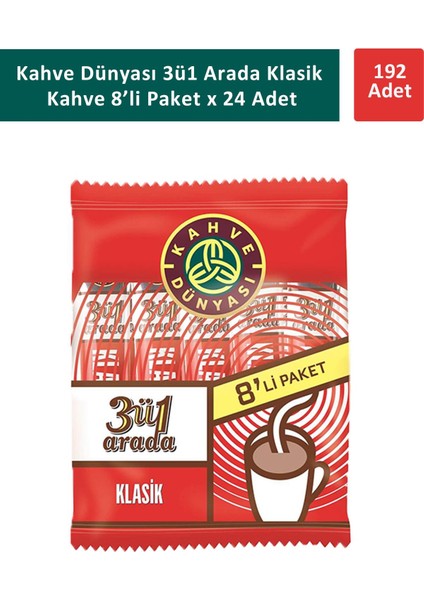 Kahve Dünyası 3ü1 Arada Klasik Kahve 8 x 18 gr x 24 Adet