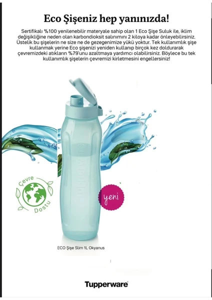 Eco Slim 1 Litre Şişe Matara Suluk Okyanus