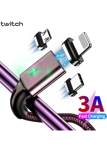 3A Manyetik USB Kablosu Mikro USB C Tipi Kablo Samsung Hızlı Şarj Sync Veri Cabo iphone 11 Xs Xr Mıknatıs Şarj Cihazı Usb-C (Yurt Dışından)